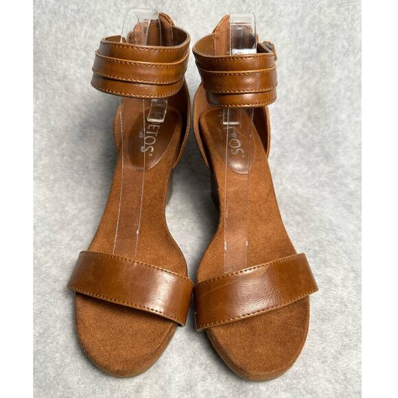 Toetos | Size: 10 | Wedge Sandal Strappy Cognac Ankle Strap Buckle - Picture 4 of 10